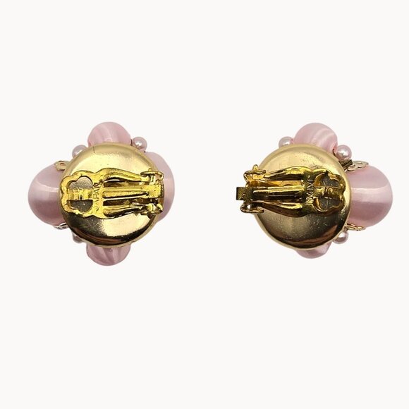 VTG Earrings Pastel Bubblegum Pink Cluster Beaded Clipon Fashion Jewelry Preppy - Picture 4 of 7